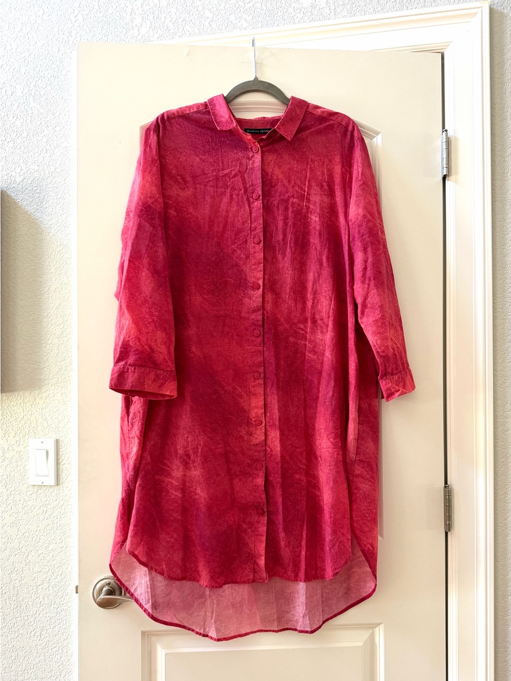 Gudrun Sjoden 100% Organic Cotton Button Down Shirt Dress tunic. Pockets. Artsy